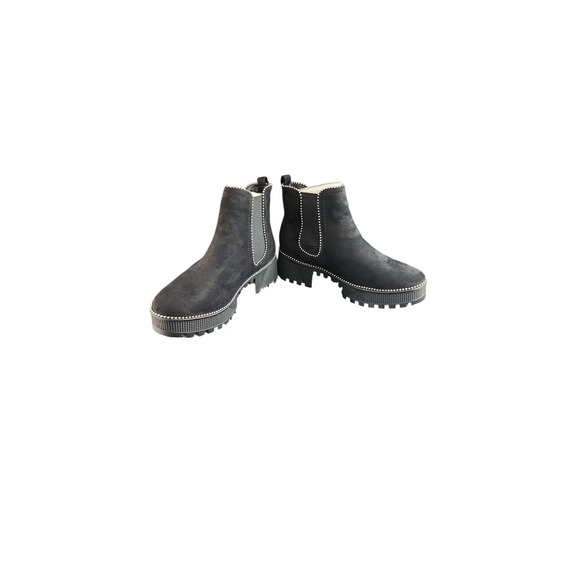 Womens black Suede Chelsea Ankle Boots‎ Platform Lug Sole Studded Accents - Picture 4 of 8